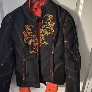Black and Orange Embroidered motorcycle Jacket